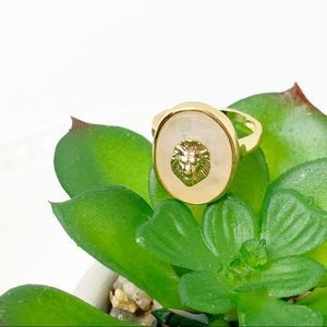 Rose Quartz Gemstone Oval Bezel Ring Lion Head